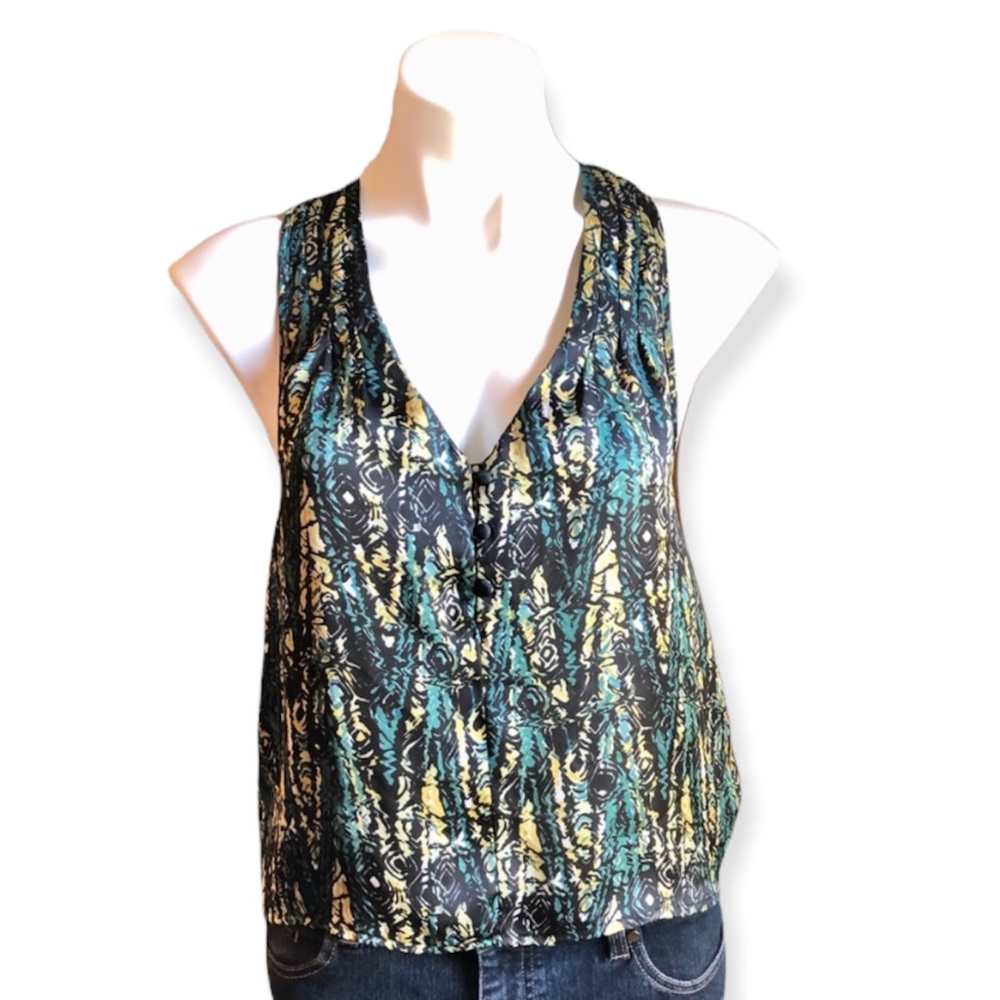 3/$20 FOREVER 21 Tank Top I Love H81 Silky Patterned Racer Back Sleeveless Large